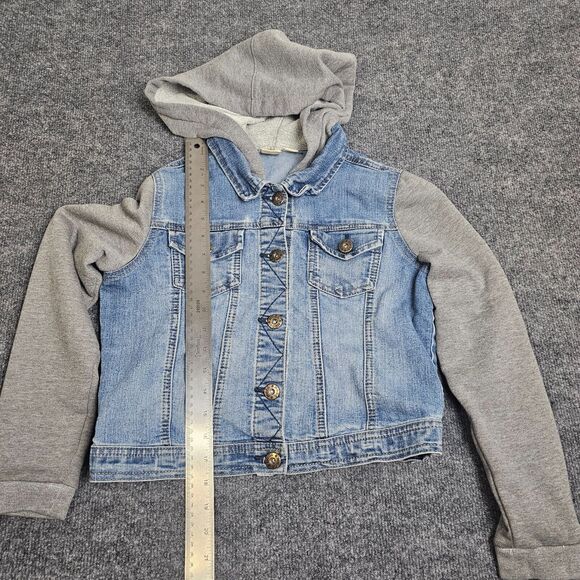 MUDD Girls Jean Jacket with Gray Long Sleeves and Hoodie Girls Size 14 - Picture 7 of 9